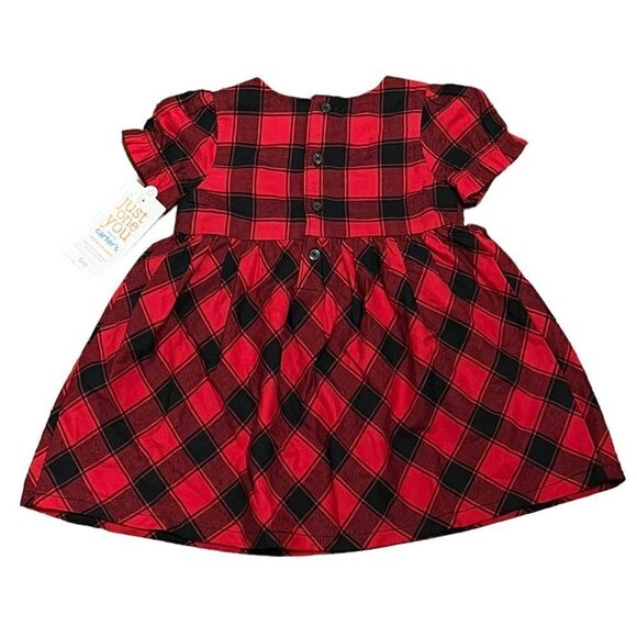 Carter’s Red And Black Plaid Short Sleeve Dress, Size 6M, NWT - Picture 2 of 6